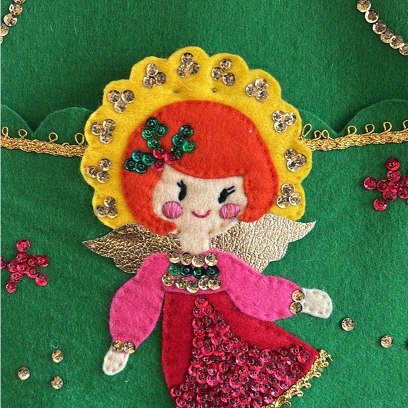 Vintage Christmas wall hanging card holder decor felt three pockets - Picture 2 of 3